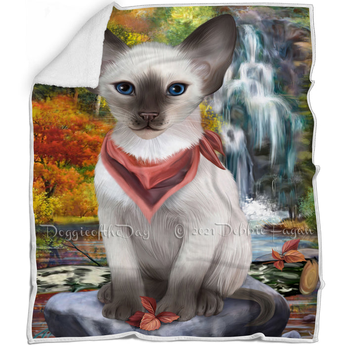Scenic Waterfall Oriental Blue Point Siamese Cat Blanket BLNKT110505