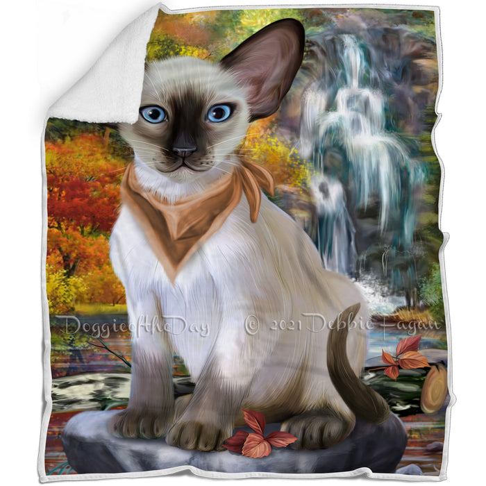 Scenic Waterfall Oriental Blue Point Siamese Cat Blanket BLNKT110514