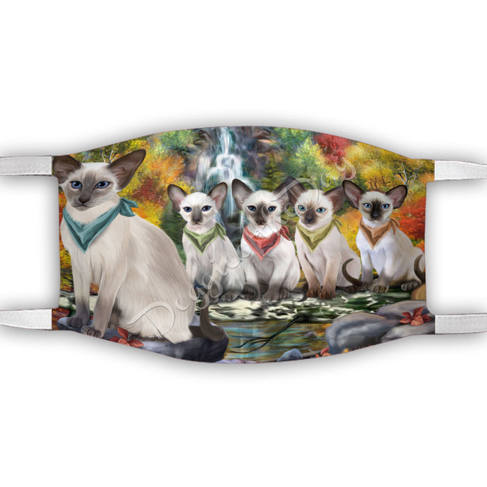 Scenic Waterfall Oriental Blue Point Siamese Cats Face Mask FM49321