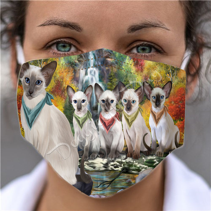 Scenic Waterfall Oriental Blue Point Siamese Cats Face Mask FM49321