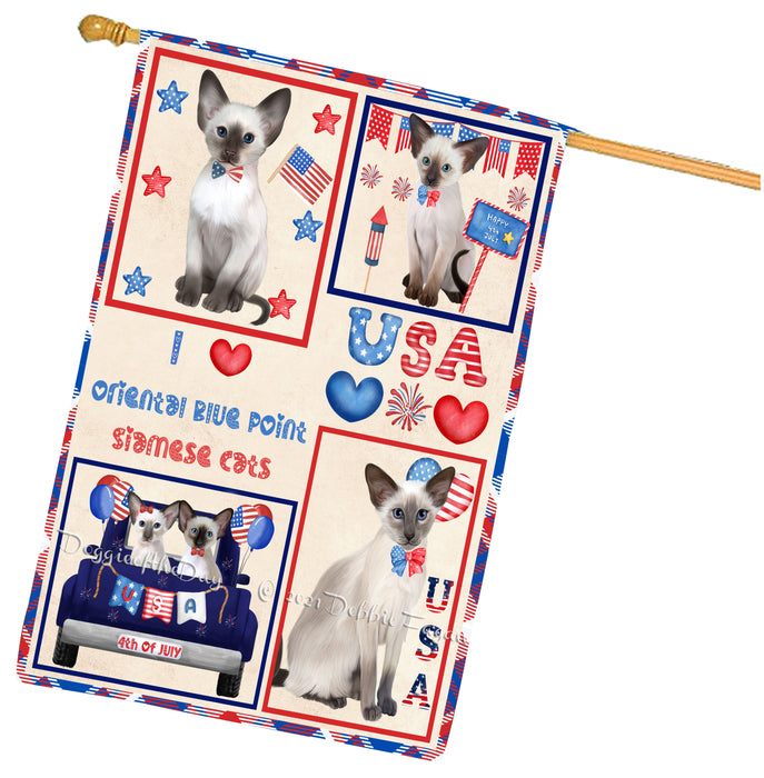 4th of July Independence Day I Love USA Oriental Blue Point Siamese Cats House flag FLG66977