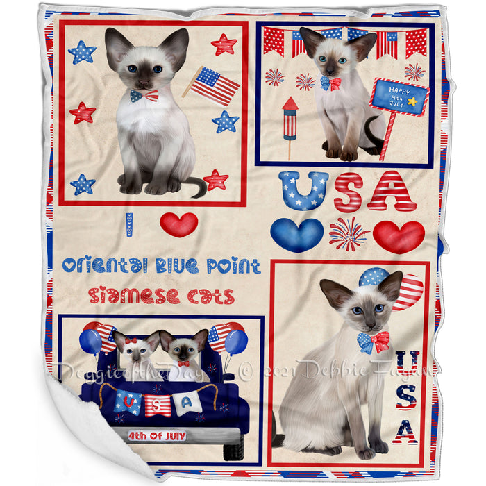 4th of July Independence Day I Love USA Oriental Blue Point Siamese Cats Blanket BLNKT143524