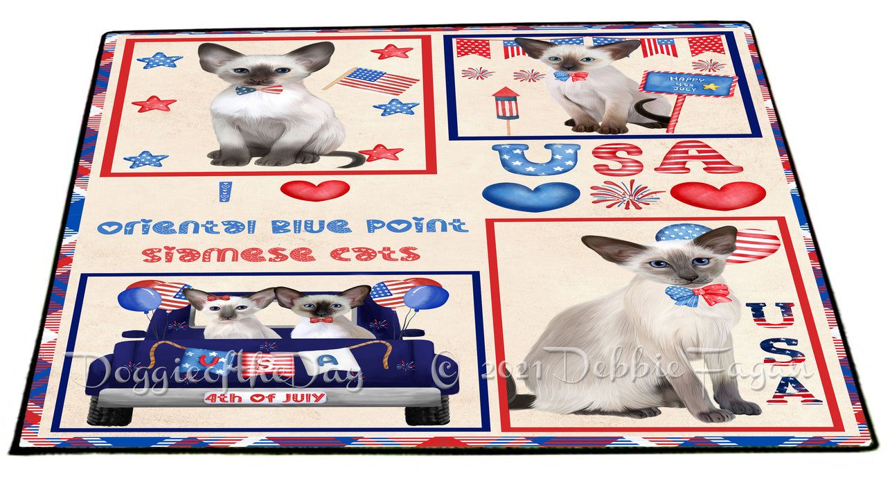 4th of July Independence Day I Love USA Oriental Blue Point Siamese Cats Floormat FLMS56269 Floormat FLMS56269