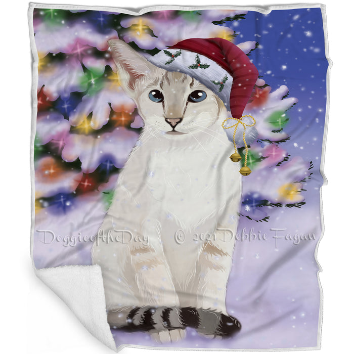 Winterland Wonderland Siamese Cat In Christmas Holiday Scenic Background Blanket BLNKT120927