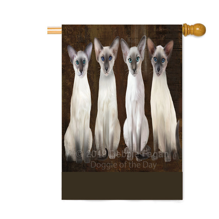 Personalized Rustic 4 Oriental Blue Point Siamese Cats Custom House Flag FLG64430
