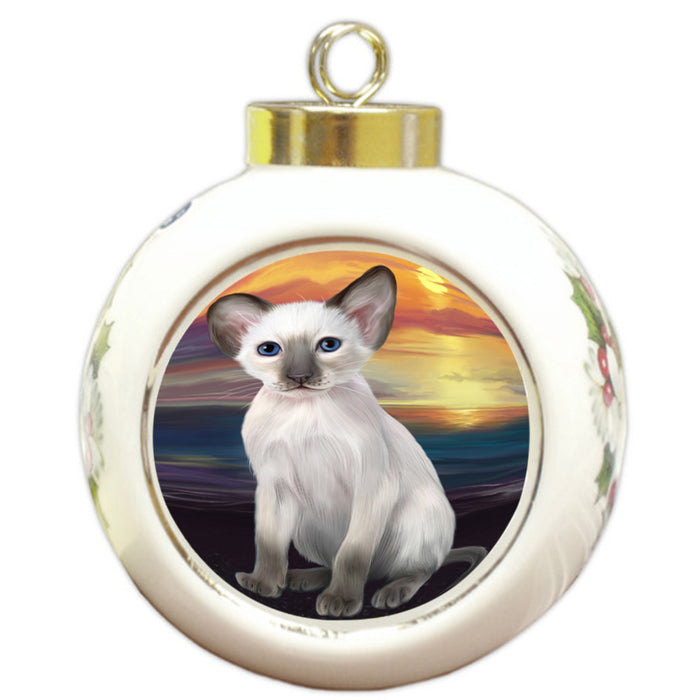 Sunset Oriental Blue Point Siamese Cat Dog Round Ball Christmas Ornament RBPOR58296