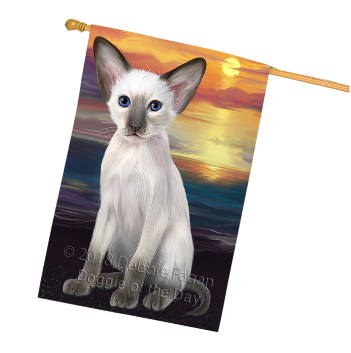 Sunset Oriental Blue Point Siamese Cat Dog House Flag FLG65193