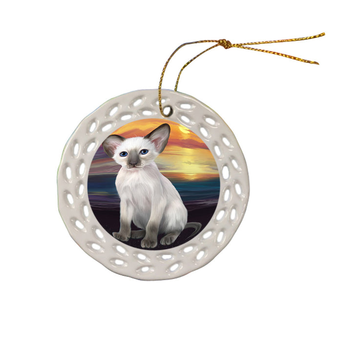 Sunset Oriental Blue Point Siamese Cat Dog Ceramic Doily Ornament DPOR58043