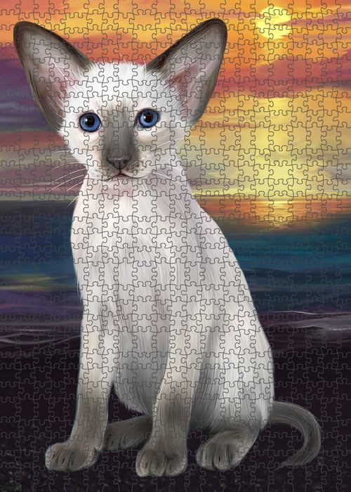 Sunset Oriental Blue Point Siamese Cat Dog Portrait Jigsaw Puzzle for Adults Animal Interlocking Puzzle Game Unique Gift for Dog Lover's with Metal Tin Box PZL137