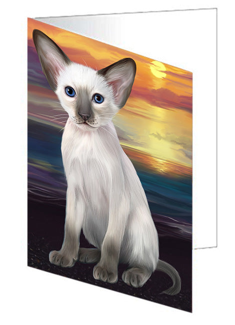 Sunset Oriental Blue Point Siamese Cat Dog Handmade Artwork Assorted Pets Greeting Cards and Note Cards with Envelopes for All Occasions and Holiday Seasons GCD76973