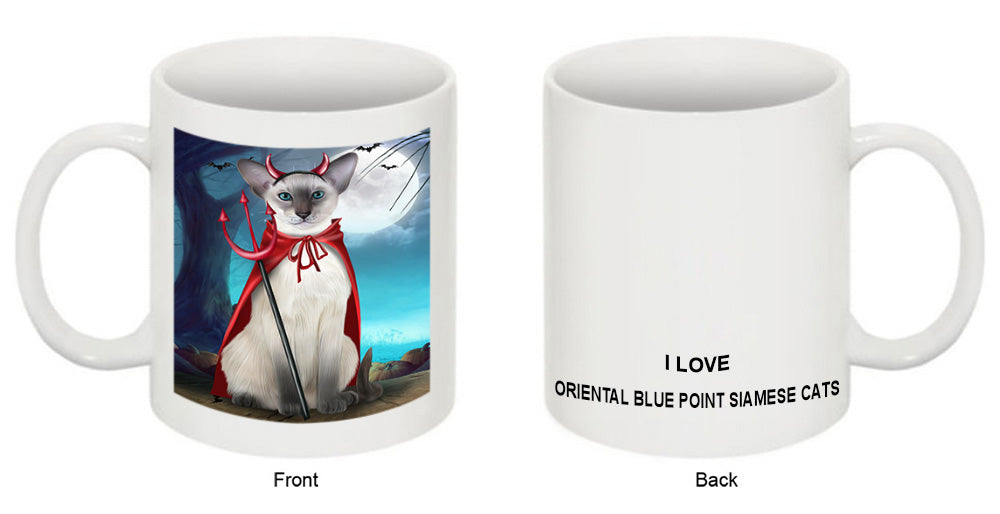 Happy Halloween Trick or Treat Oriental Blue Point Siamese Cat Coffee Mug MUG49914