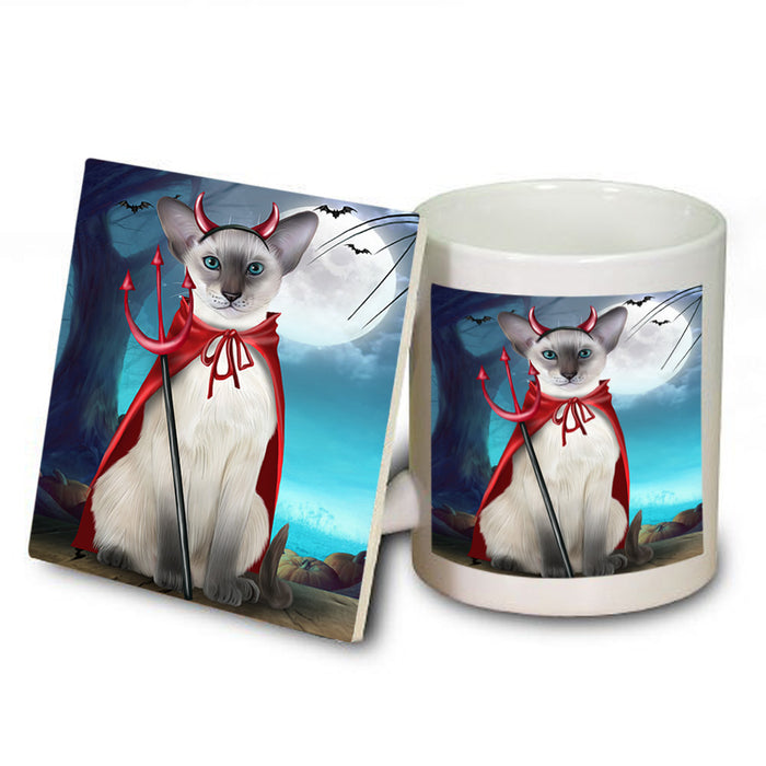Happy Halloween Trick or Treat Oriental Blue Point Siamese Cat Mug and Coaster Set MUC54508