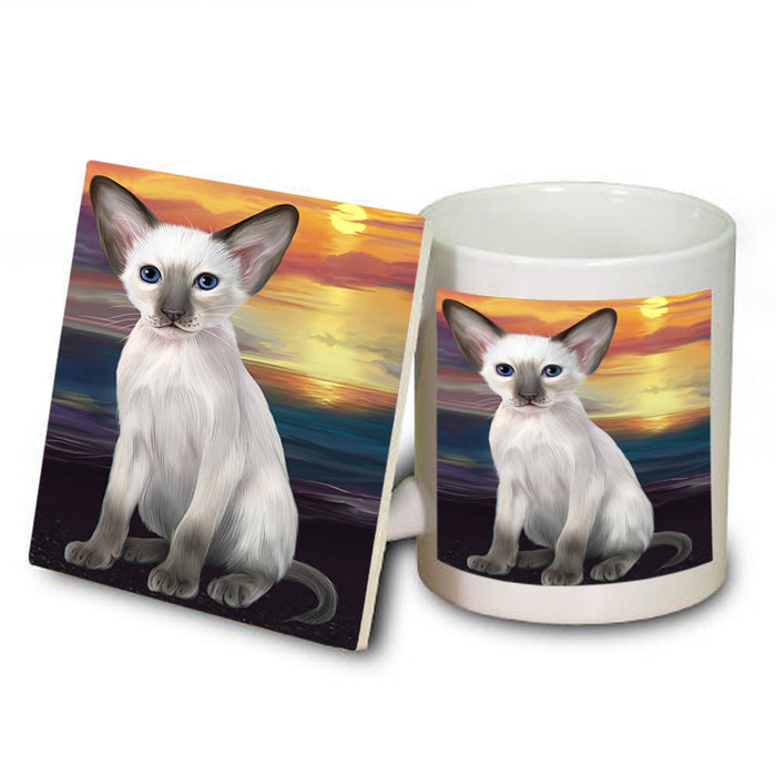 Sunset Oriental Blue Point Siamese Cat Dog Mug and Coaster Set MUC57161