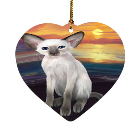 Sunset Oriental Blue Point Siamese Cat Dog Heart Christmas Ornament HPOR58043
