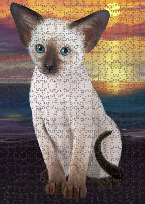 Sunset Oriental Blue Point Siamese Cat Dog Portrait Jigsaw Puzzle for Adults Animal Interlocking Puzzle Game Unique Gift for Dog Lover's with Metal Tin Box PZL138