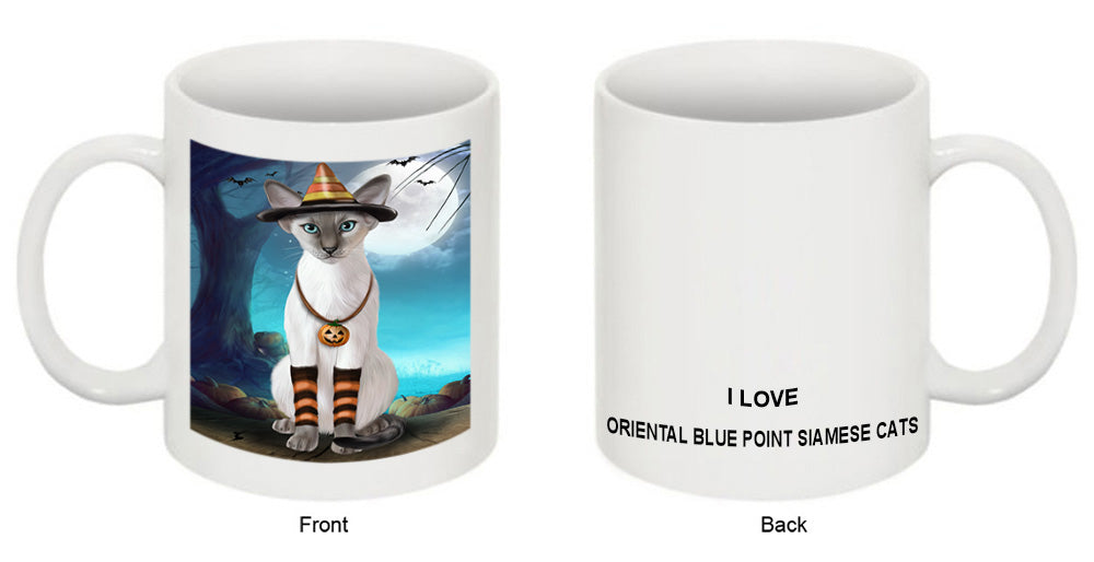 Happy Halloween Trick or Treat Oriental Blue Point Siamese Cat Coffee Mug MUG49915