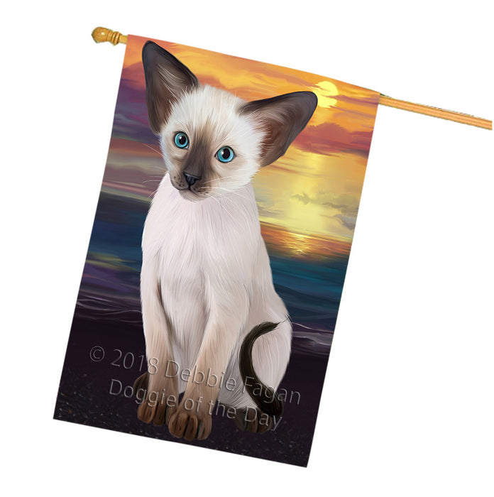 Sunset Oriental Blue Point Siamese Cat Dog House Flag FLG65194