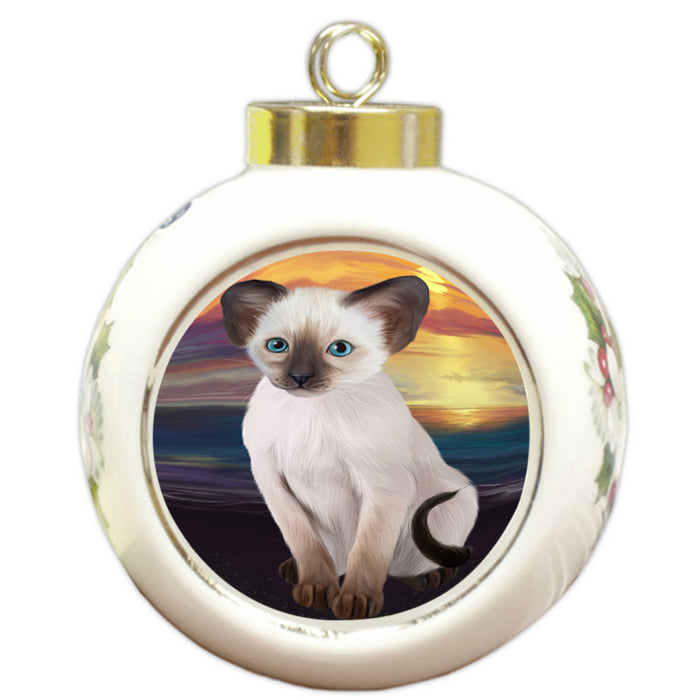 Sunset Oriental Blue Point Siamese Cat Dog Round Ball Christmas Ornament RBPOR58297