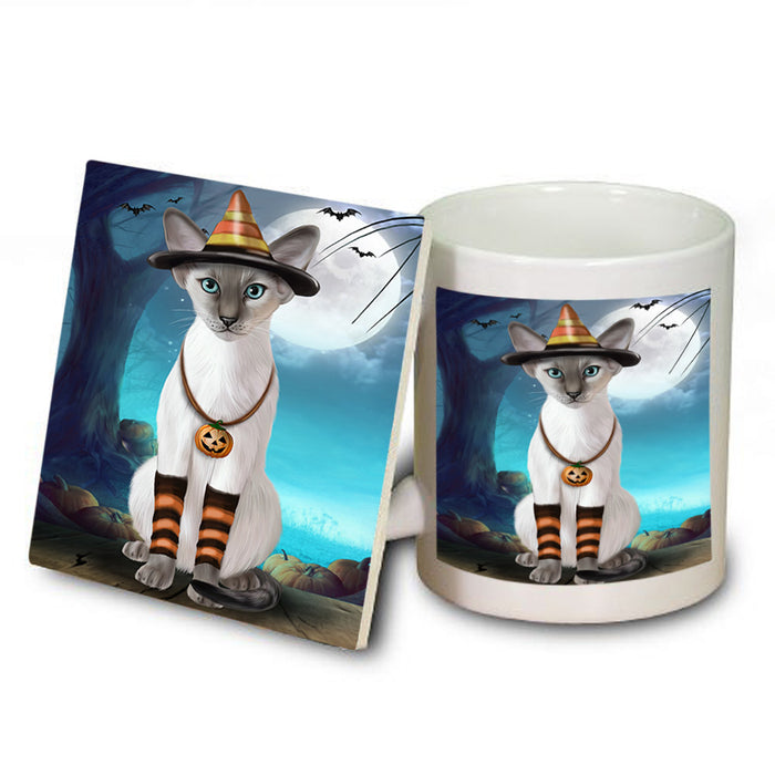 Happy Halloween Trick or Treat Oriental Blue Point Siamese Cat Mug and Coaster Set MUC54509