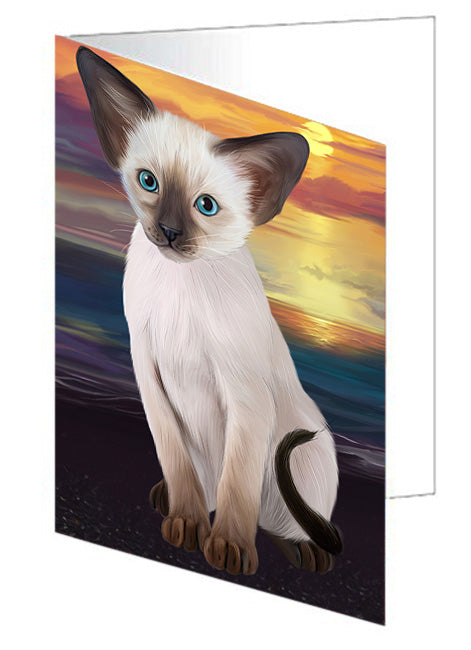 Sunset Oriental Blue Point Siamese Cat Dog Handmade Artwork Assorted Pets Greeting Cards and Note Cards with Envelopes for All Occasions and Holiday Seasons GCD76976