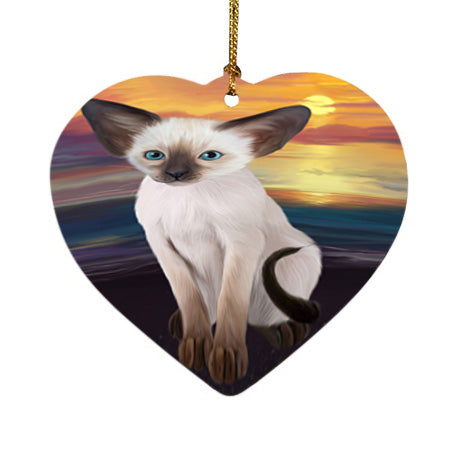 Sunset Oriental Blue Point Siamese Cat Dog Heart Christmas Ornament HPOR58044