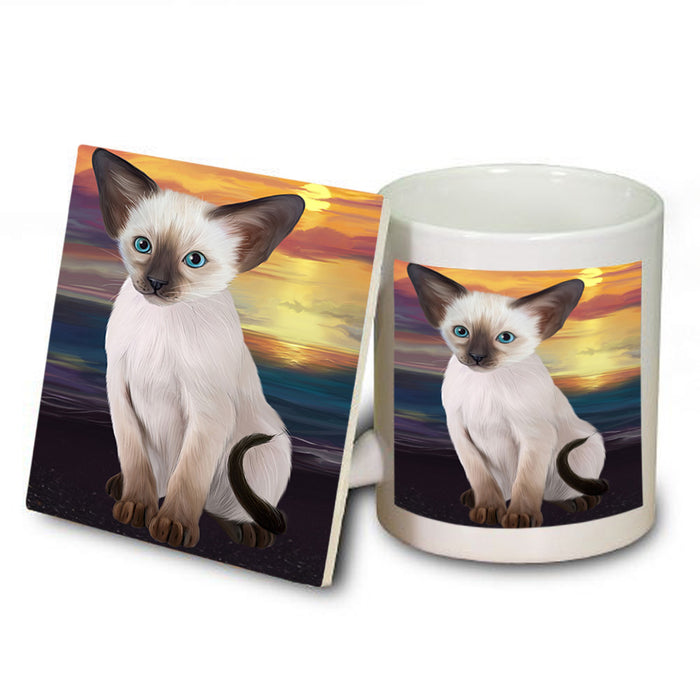 Sunset Oriental Blue Point Siamese Cat Dog Mug and Coaster Set MUC57162
