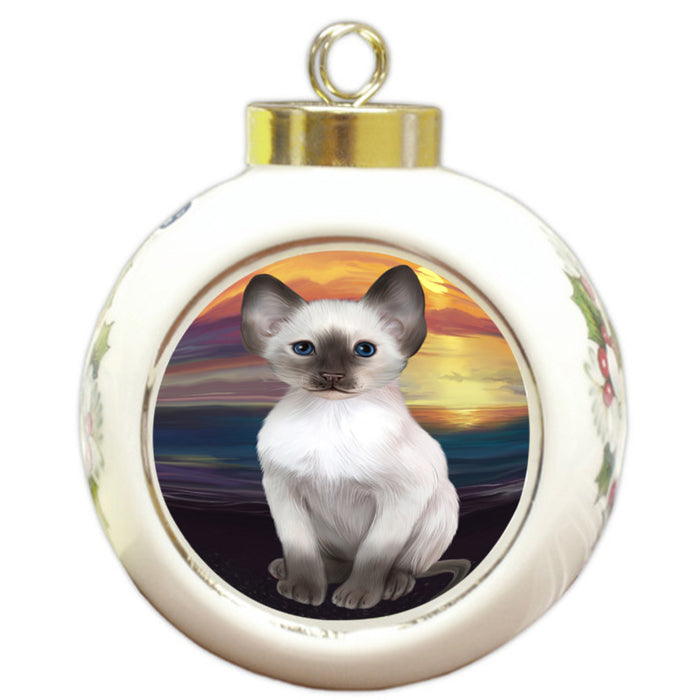 Sunset Oriental Blue Point Siamese Cat Dog Round Ball Christmas Ornament RBPOR58298