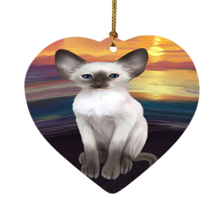 Sunset Oriental Blue Point Siamese Cat Dog Heart Christmas Ornament HPOR58045