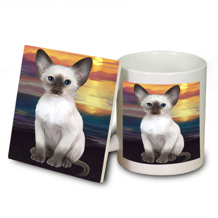 Sunset Oriental Blue Point Siamese Cat Dog Mug and Coaster Set MUC57163