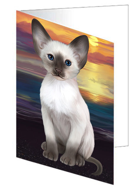 Sunset Oriental Blue Point Siamese Cat Dog Handmade Artwork Assorted Pets Greeting Cards and Note Cards with Envelopes for All Occasions and Holiday Seasons GCD76979