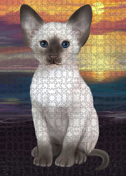Sunset Oriental Blue Point Siamese Cat Dog Portrait Jigsaw Puzzle for Adults Animal Interlocking Puzzle Game Unique Gift for Dog Lover's with Metal Tin Box PZL139