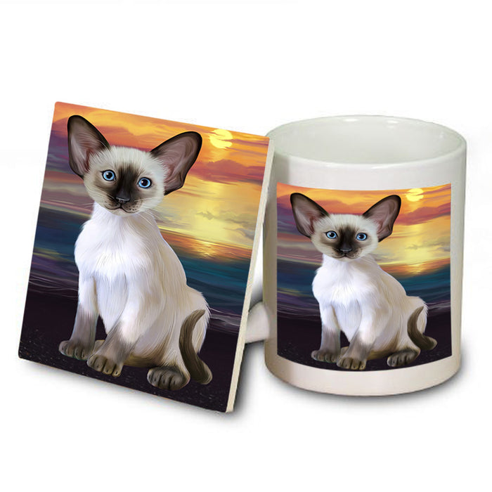 Sunset Oriental Blue Point Siamese Cat Dog Mug and Coaster Set MUC57164
