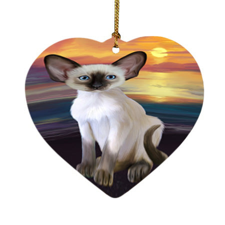 Sunset Oriental Blue Point Siamese Cat Dog Heart Christmas Ornament HPOR58046