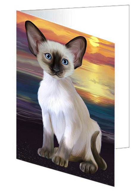 Sunset Oriental Blue Point Siamese Cat Dog Handmade Artwork Assorted Pets Greeting Cards and Note Cards with Envelopes for All Occasions and Holiday Seasons GCD76982