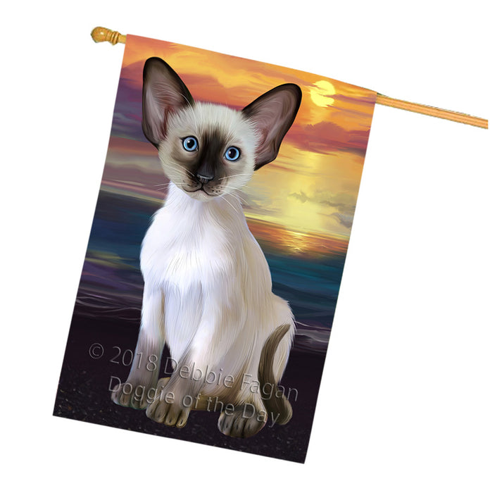 Sunset Oriental Blue Point Siamese Cat Dog House Flag FLG65196