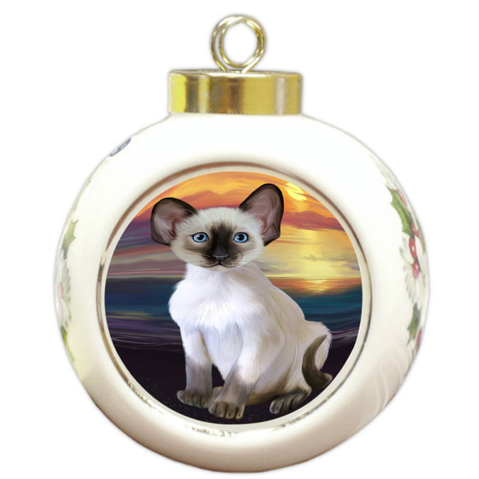 Sunset Oriental Blue Point Siamese Cat Dog Round Ball Christmas Ornament RBPOR58299