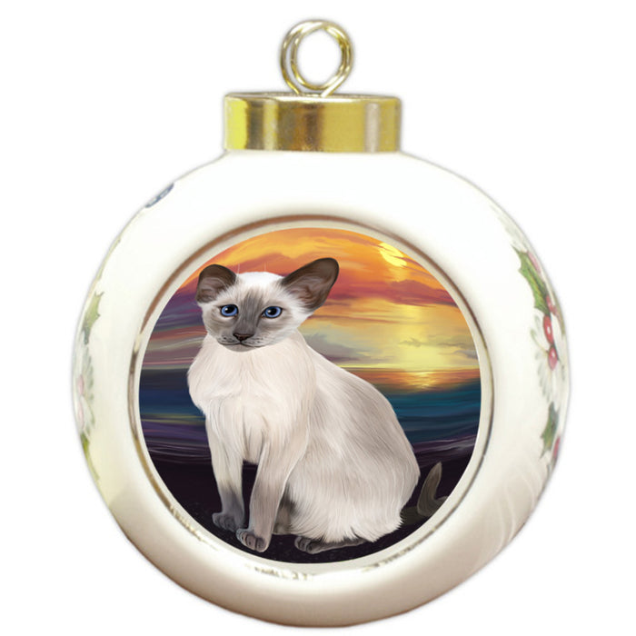Sunset Oriental Blue Point Siamese Cat Dog Round Ball Christmas Ornament RBPOR58300