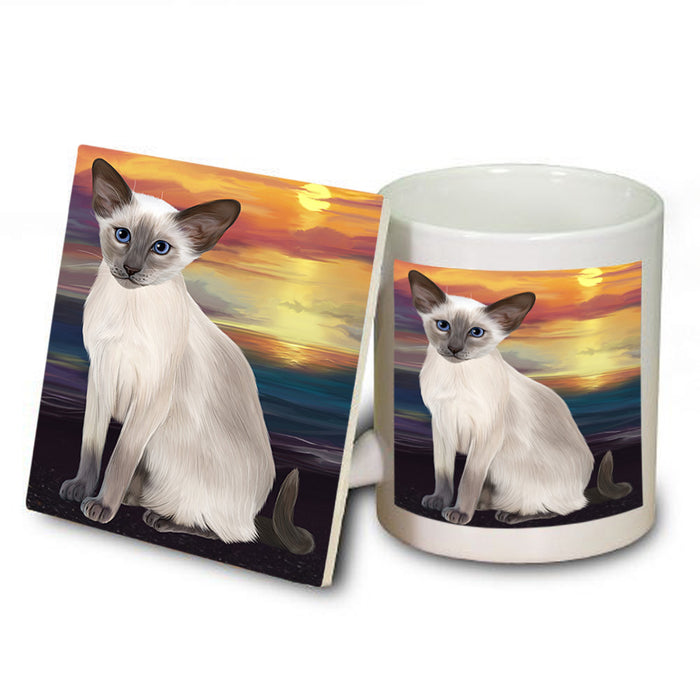 Sunset Oriental Blue Point Siamese Cat Dog Mug and Coaster Set MUC57165