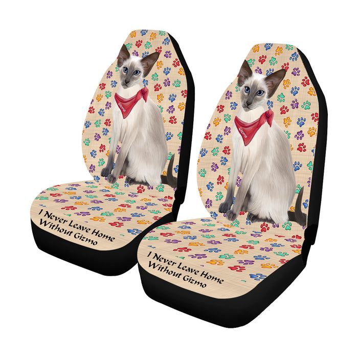 Personalized I Never Leave Home Paw Print Oriental Blue Point Siamese Cats Pet Front Car Seat Cover (Set of 2)