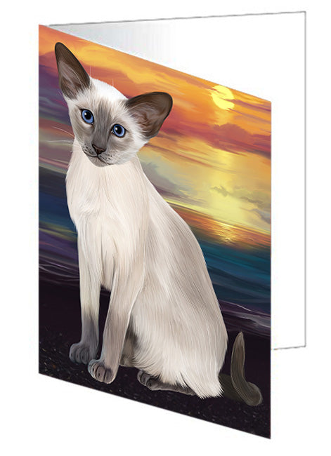 Sunset Oriental Blue Point Siamese Cat Dog Handmade Artwork Assorted Pets Greeting Cards and Note Cards with Envelopes for All Occasions and Holiday Seasons GCD76985