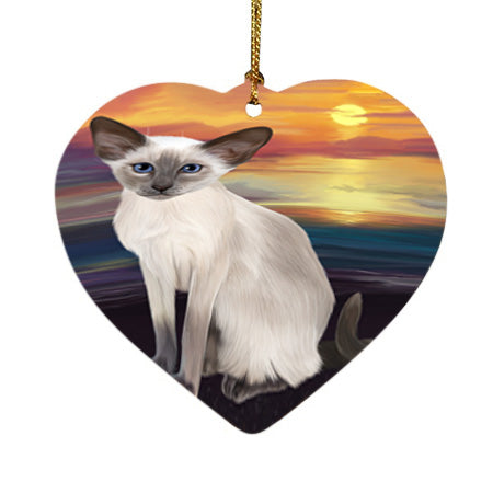 Sunset Oriental Blue Point Siamese Cat Dog Heart Christmas Ornament HPOR58047