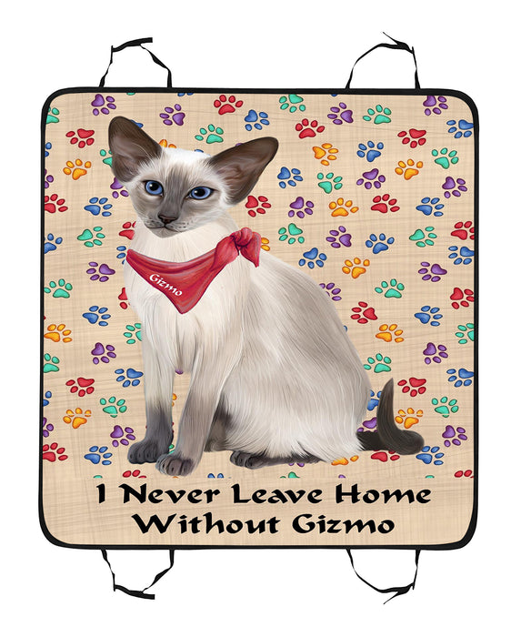 Personalized I Never Leave Home Paw Print Oriental Blue Point Siamese Cats Pet Back Car Seat Cover