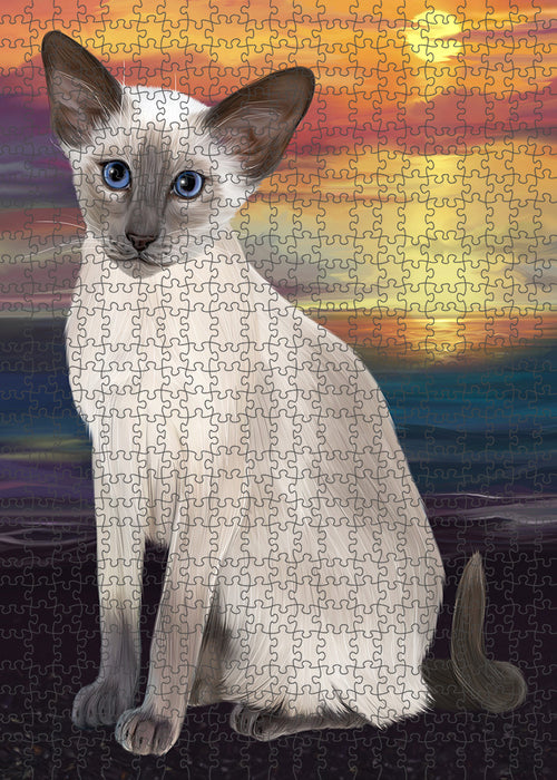 Sunset Oriental Blue Point Siamese Cat Dog Portrait Jigsaw Puzzle for Adults Animal Interlocking Puzzle Game Unique Gift for Dog Lover's with Metal Tin Box PZL141