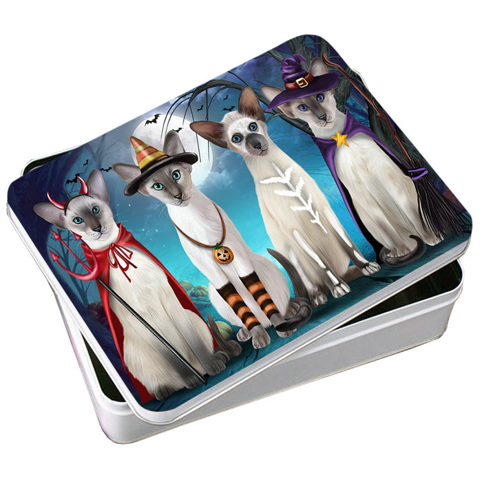 Happy Halloween Trick or Treat Oriental Blue Point Siamese Cats Photo Storage Tin PITN54426