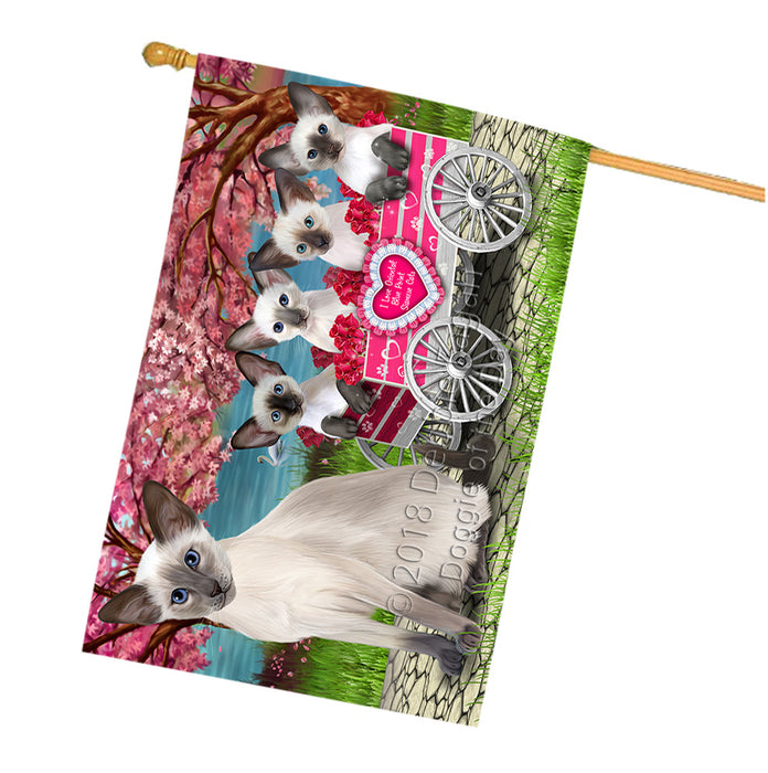 I Love Oriental Blue Point Siamese Cats in a Cart House Flag FLG65144