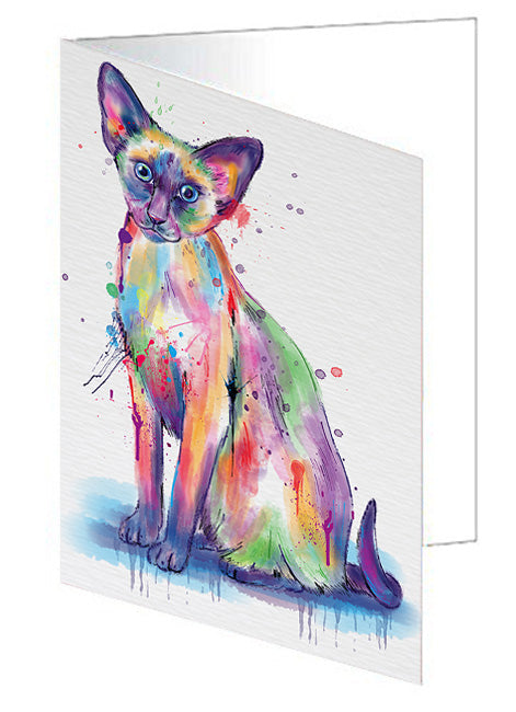 Watercolor Oriental Blue Point Siamese Cat Handmade Artwork Assorted Pets Greeting Cards and Note Cards with Envelopes for All Occasions and Holiday Seasons GCD77078