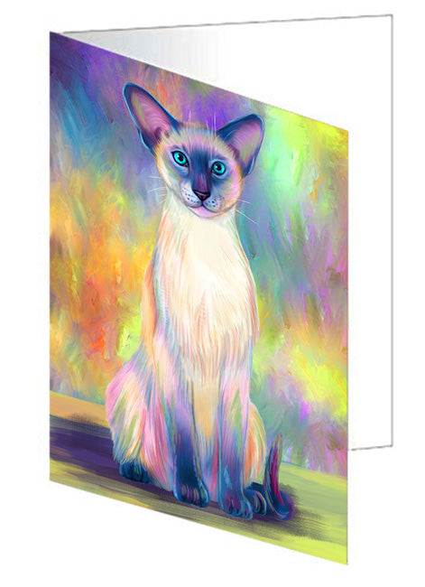 Paradise Wave Oriental Blue Point Siamese Cat Handmade Artwork Assorted Pets Greeting Cards and Note Cards with Envelopes for All Occasions and Holiday Seasons GCD72740