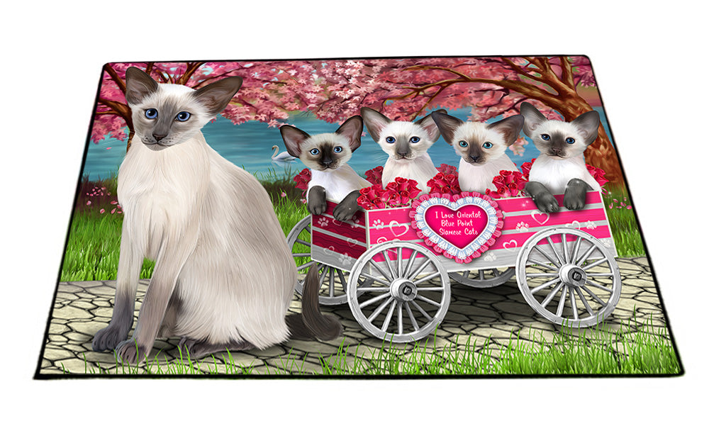 I Love Oriental Blue Point Siamese Cats in a Cart Floormat FLMS54272
