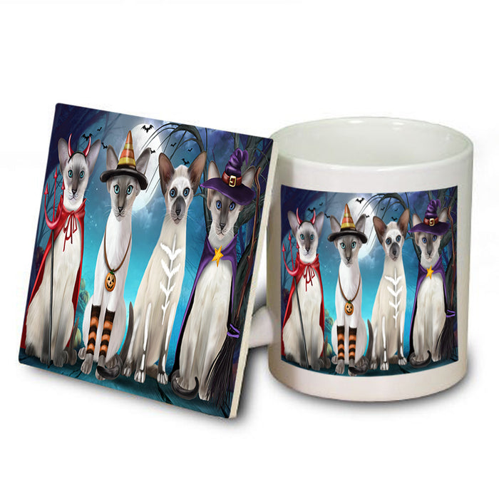 Happy Halloween Trick or Treat Oriental Blue Point Siamese Cats Mug and Coaster Set MUC54475