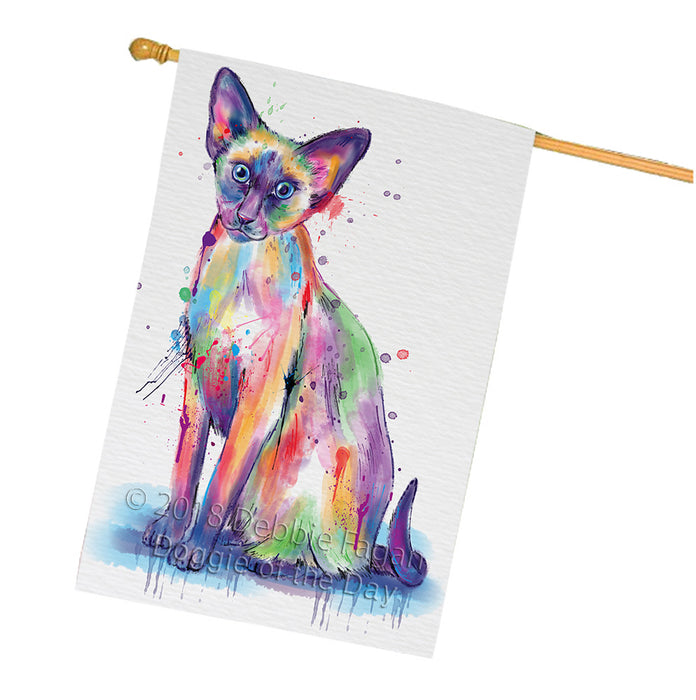 Watercolor Oriental Blue Point Siamese Cat House Flag FLG65228